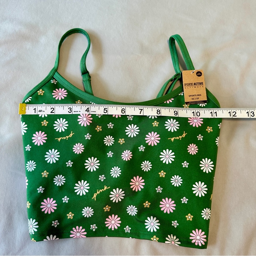 Victoria's Secret PINK Active Sports Bra XS Green Daisy Floral Strappy Back - Picture 3 of 10
